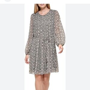 Tommy Hilfiger Black and White Floral Long Sleeve Dress